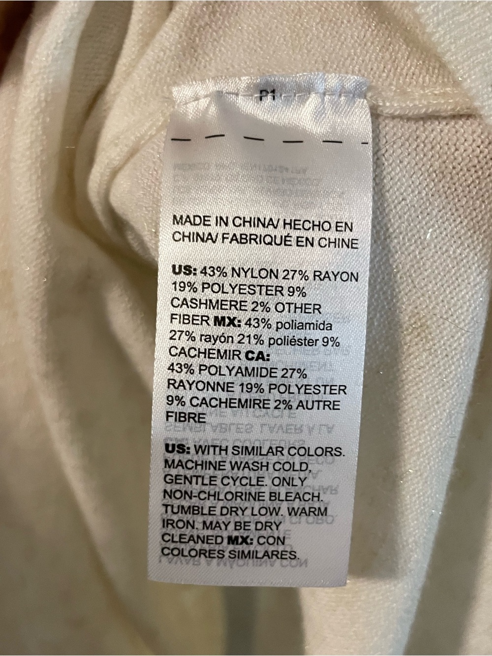 Chico's Size 3 Cream Long Sleeve Crewneck lightweight sweater with cashmere gold - Picture 8 of 8